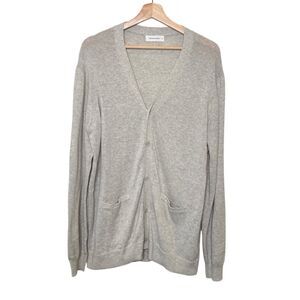 QUALFORT Women's Medium 100% Cotton Gray Oversized Button-Up Cardigan Sweater